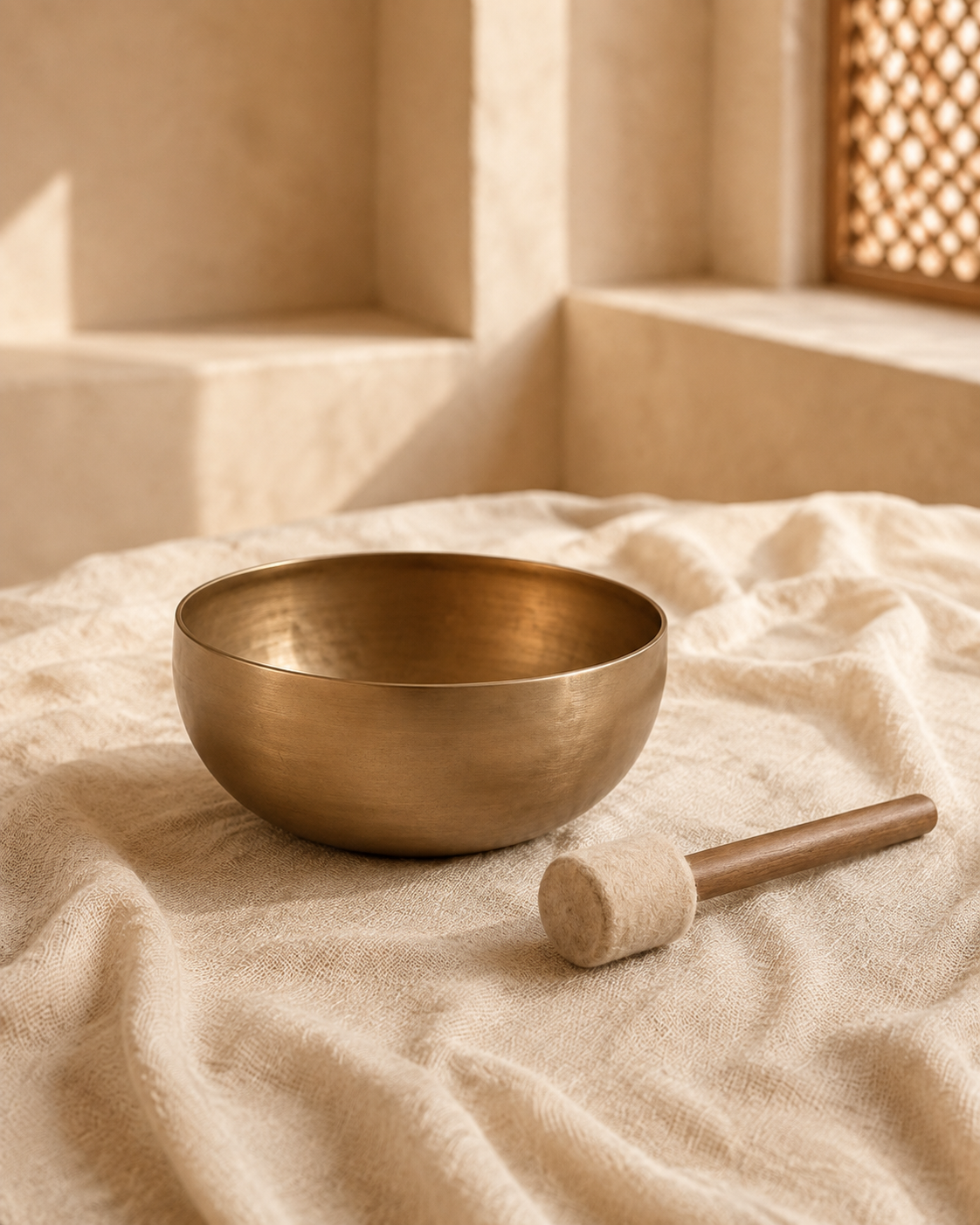 Matt singing bowl in a warm, calm atmosphere